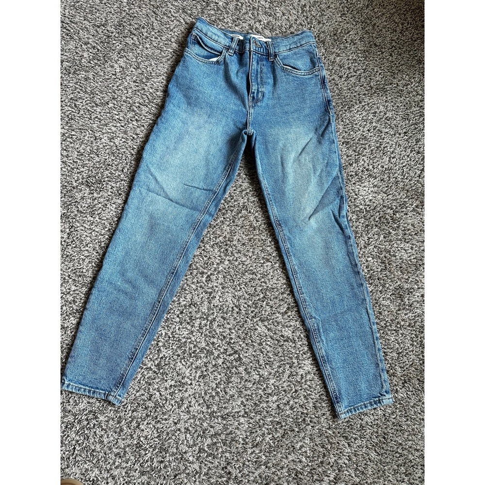 Mango High-Rise Tapered Blue Denim Jeans